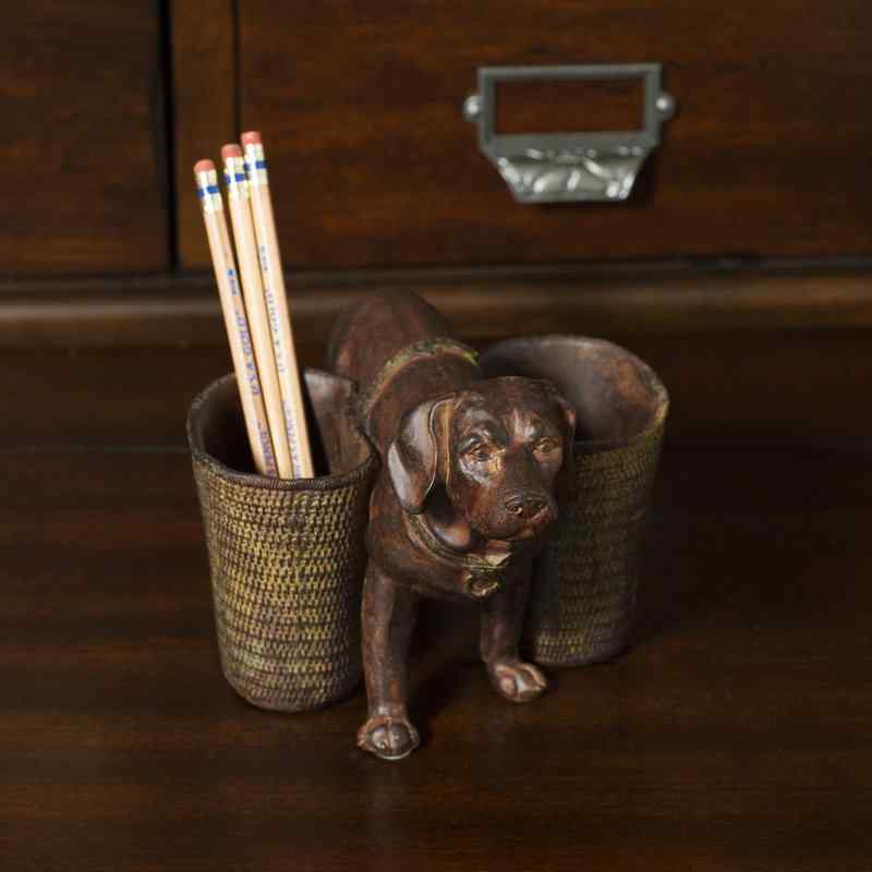 Killingsworth Resin Dog with 2 Cups Pen Holder