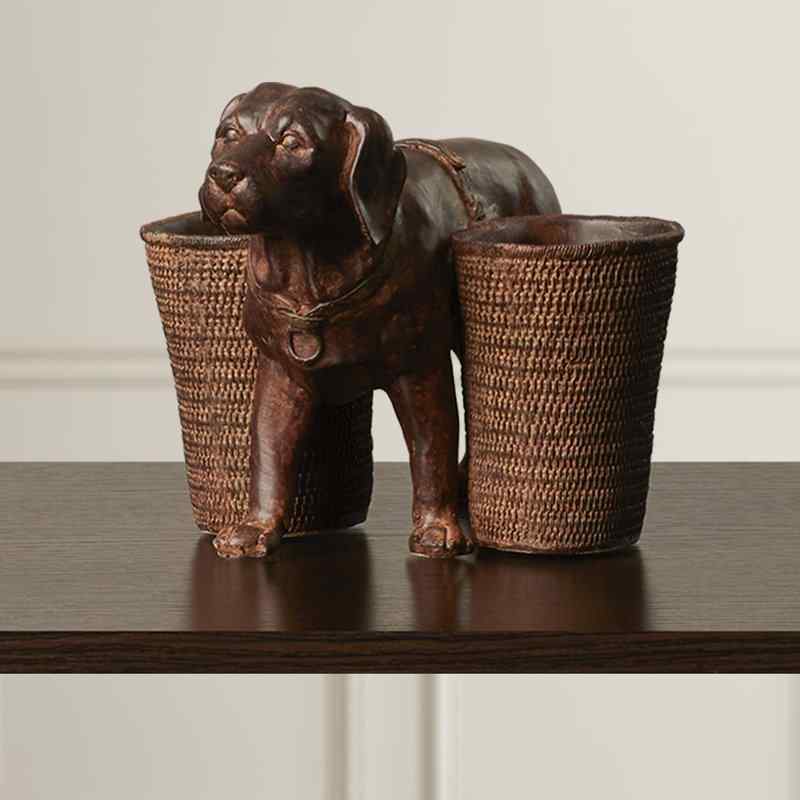 Killingsworth Resin Dog with 2 Cups Pen Holder