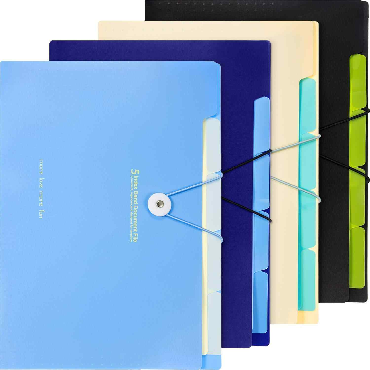 4 Pieces Expanding File Folders Plastic 5 Pockets Letter A4 Accordion File Folders