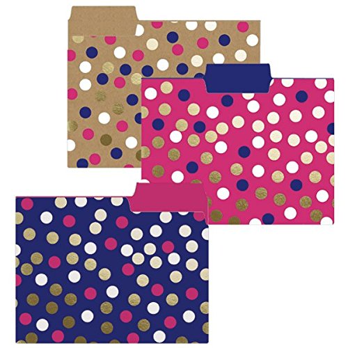 Navy Dot File Folders Set Includes 9 Folders and 3 Unique Dot Designs