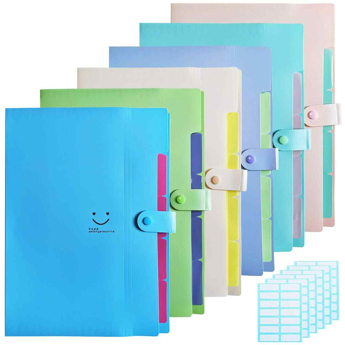 6 Pack Expanding File Folders with 5 Pockets, A4 Letter Size