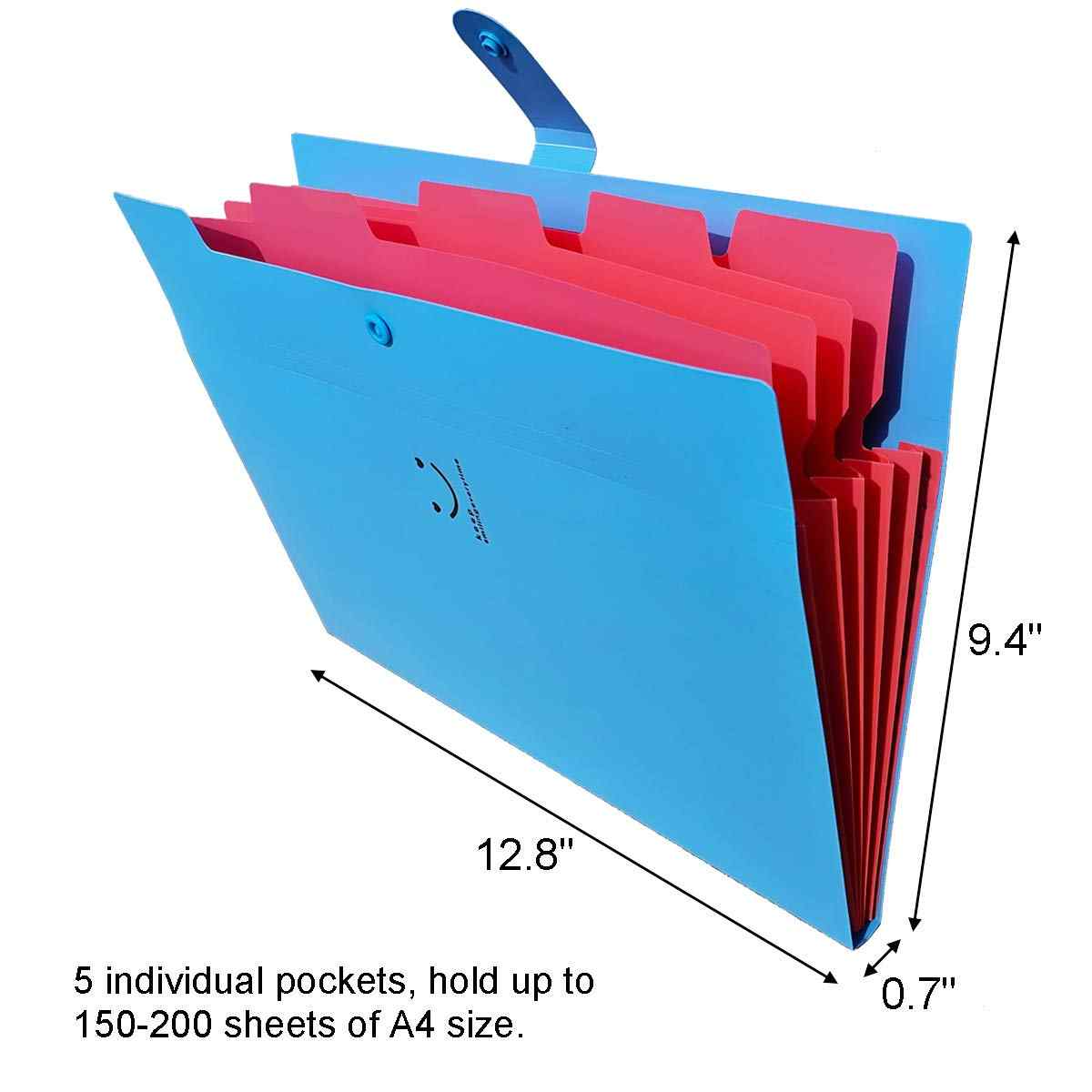 6 Pack Expanding File Folders with 5 Pockets, A4 Letter Size