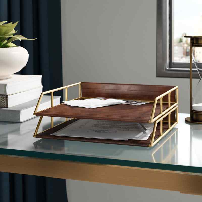 Holtman Stacked Metal and Faux Leather Letter Trays